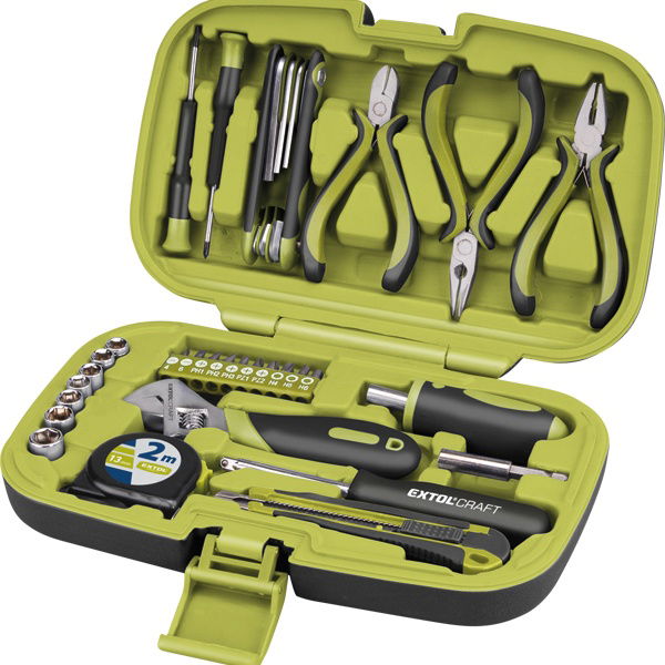 Extol szerszámkészlet, 35db, 1/4" CV; 7 dugófej (5-11mm), áll.villáskulcs, fogók,órás csavarhúzók, imbuszkulcs,kés, mérőszalag termék fő termékképe