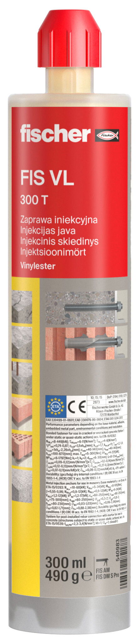 Fischer FIS VL 300 T injektáló ragasztó, 300 ml + 2 db FIS MR Plus keverőszár termék fő termékképe